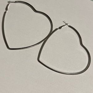 Large heart silver hoop earrings